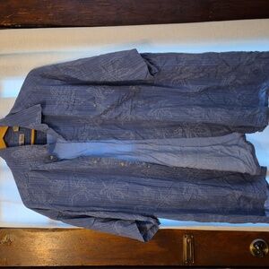 Hollis River Hawaiian Tropical Palm Tree Shirt 3XL 100% Rayon Blue & White Print